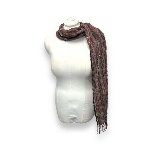 Collection Eighteen Womens Multicolor Woven Scarf Shawl Wrap W Fringe 66" L14" W - Picture 8 of 9